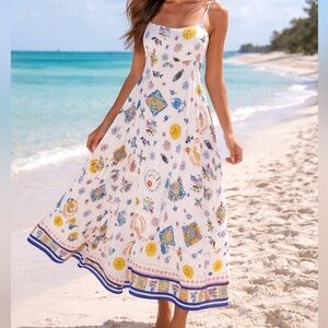 Label of Love White Floral Smocked Dress with Multicolor Print M